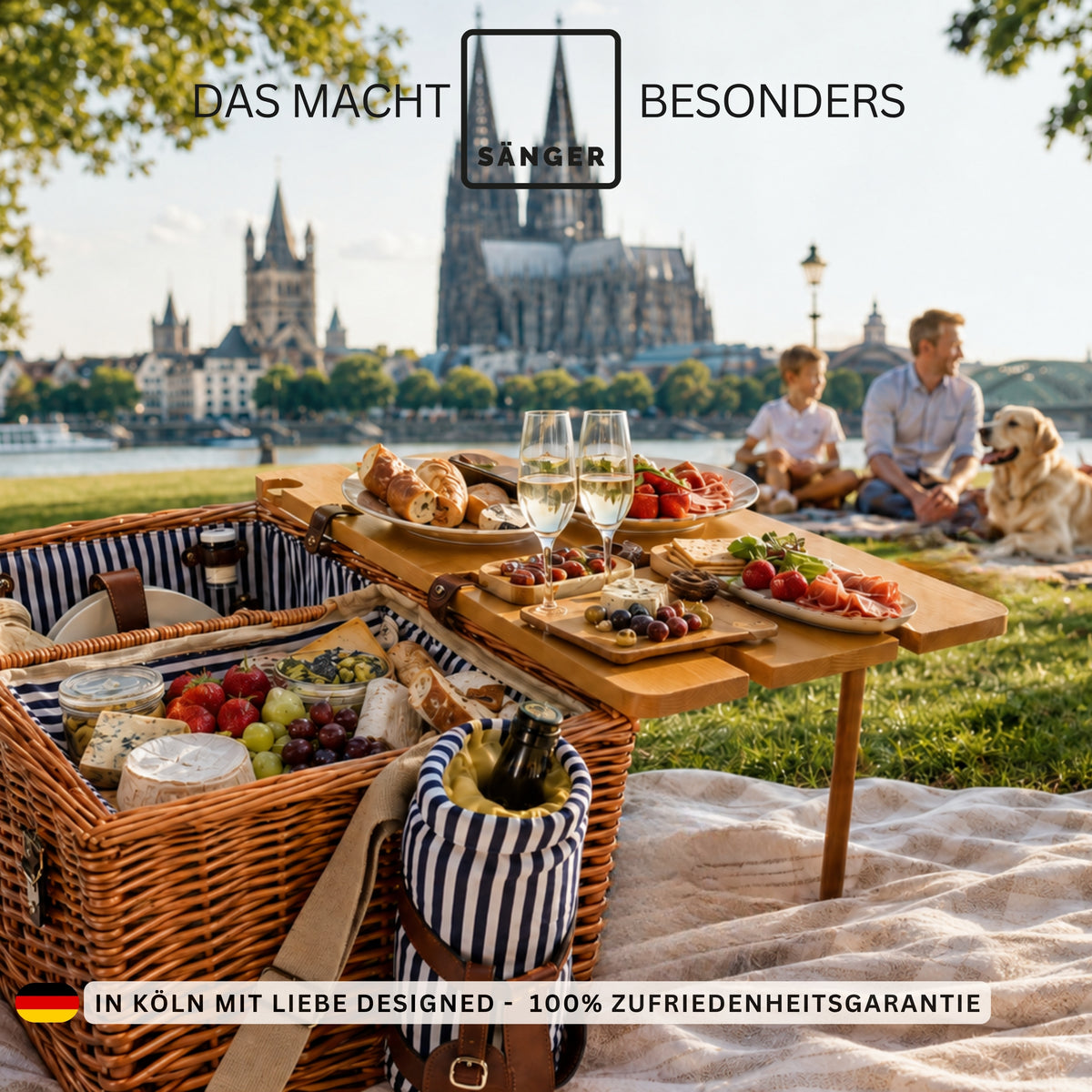 SÄNGER Picknickkorb Borkum mit integriertem Tisch & Kühltasche 25 teilig für 4 Personen