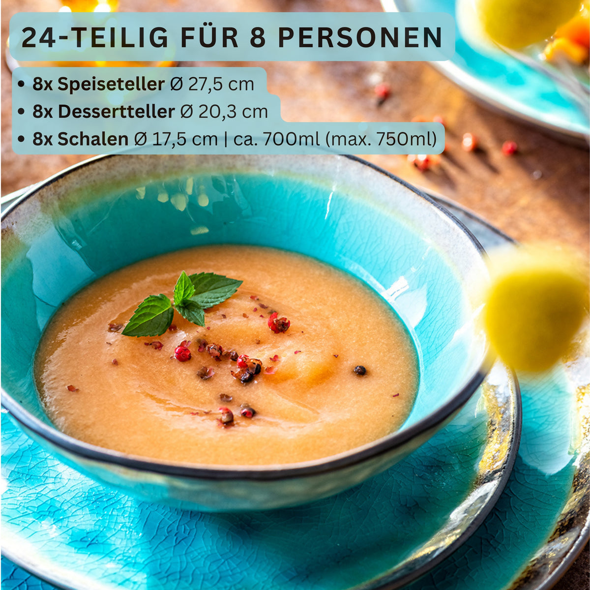 SÄNGER Steingut Geschirrset Capri, Tafelservice 24 teilig für 8 Personen