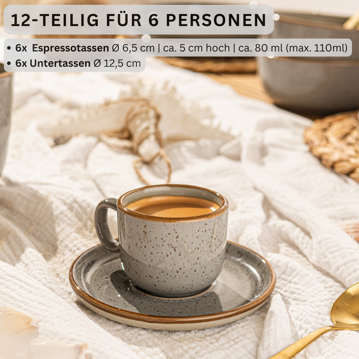 SÄNGER Espressotassen Set Rio Perlgrau 12 teilig für 6 personen