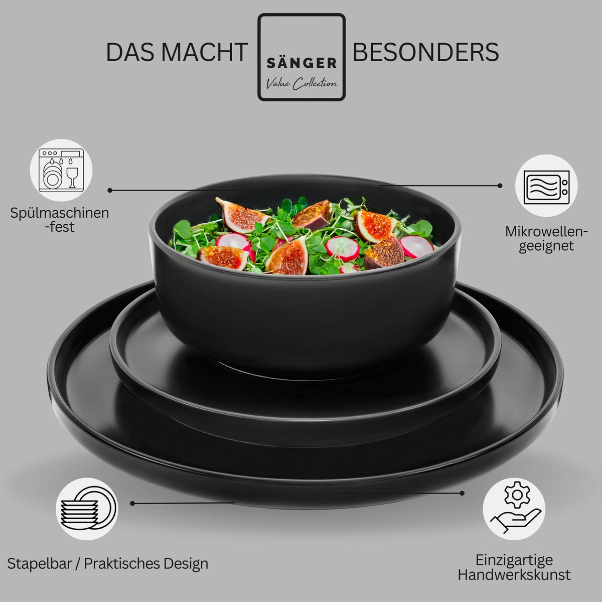 SÄNGER Steingut Geschirrset Madeira, Tafelservice 18 teilig für 6 Personen