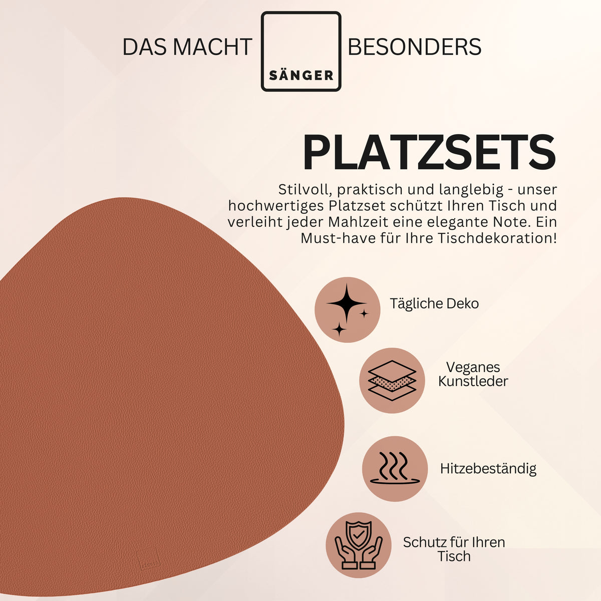 SÄNGER organische Tischsets & Untersetzer aus Kunstleder 12 teilig  für 6 Personen, Anthrazit + Braun