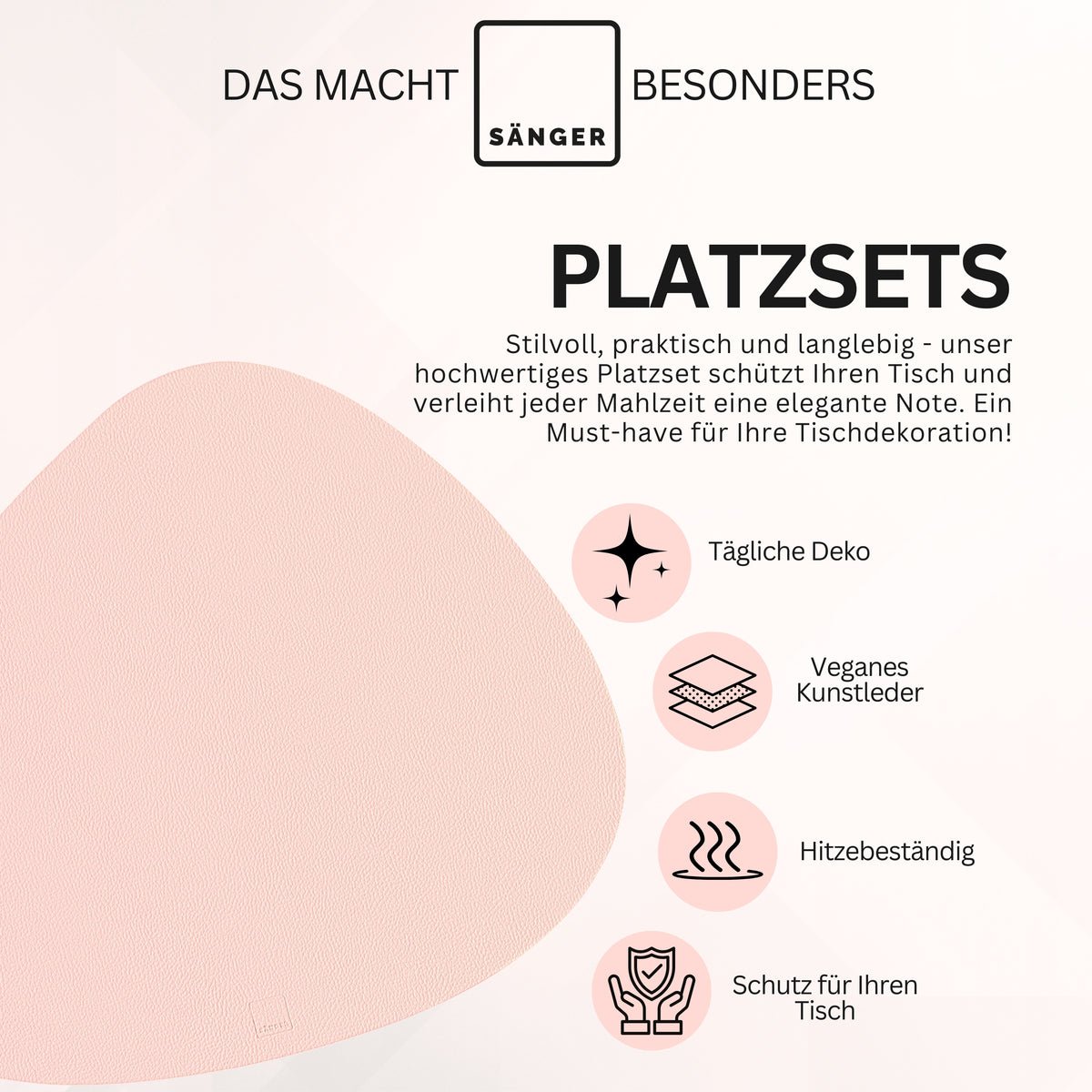 SÄNGER organische Tischsets & Untersetzer aus Kunstleder 12 teilig  für 6 Personen, Rosa + Grau