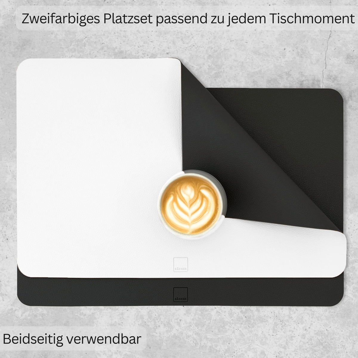 SÄNGER rechteckige Tischsets & Untersetzer aus Kunstleder 12 teilig  für 6 Personen, Schwarz + Creme