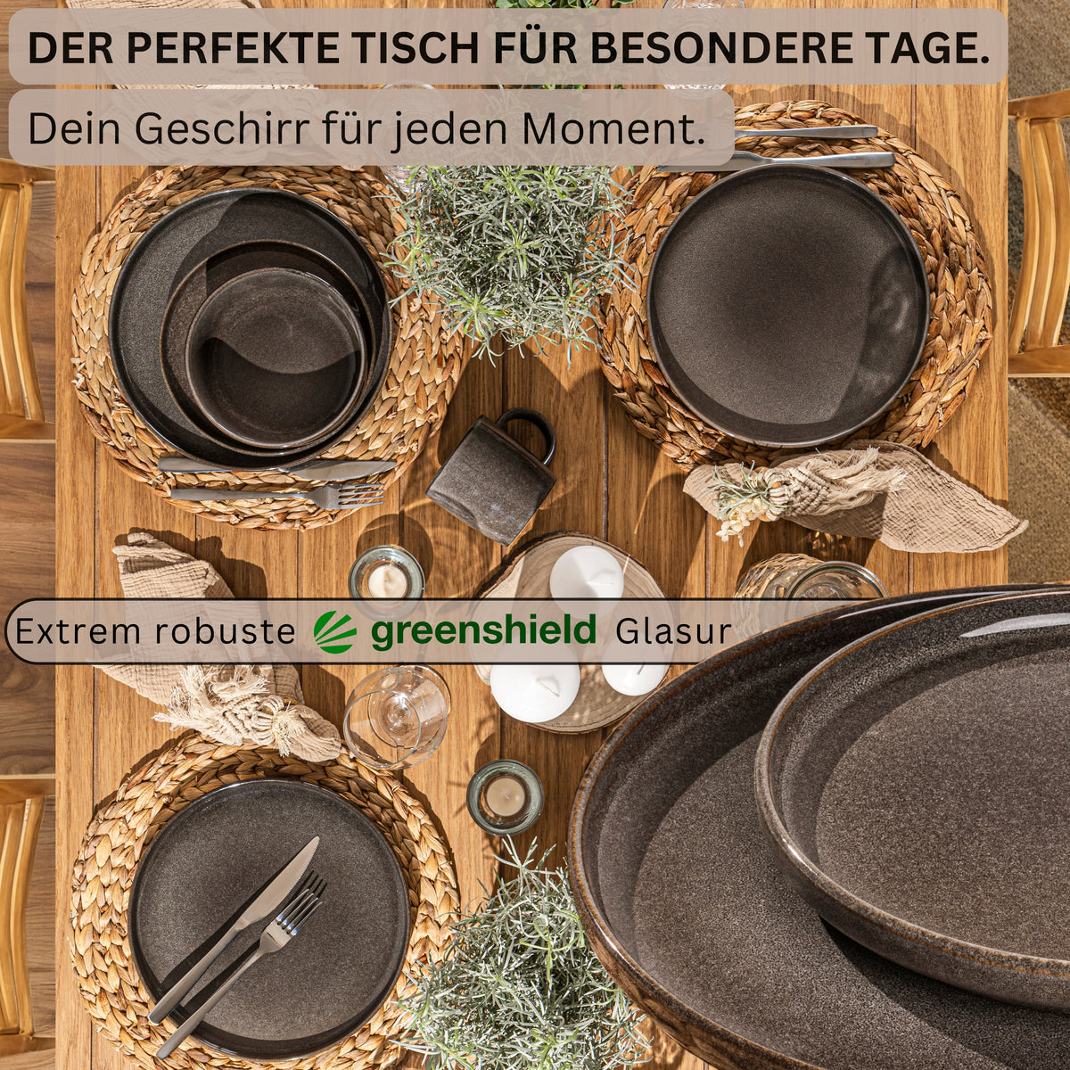 SÄNGER Dessertteller Set Kairo Graphit - 4 teilig aus Steingut