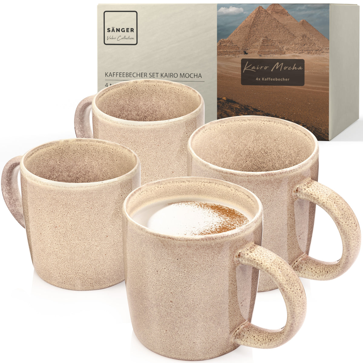 SÄNGER Kaffeebecher Set Kairo Mocha - 4 teilig aus Steingut