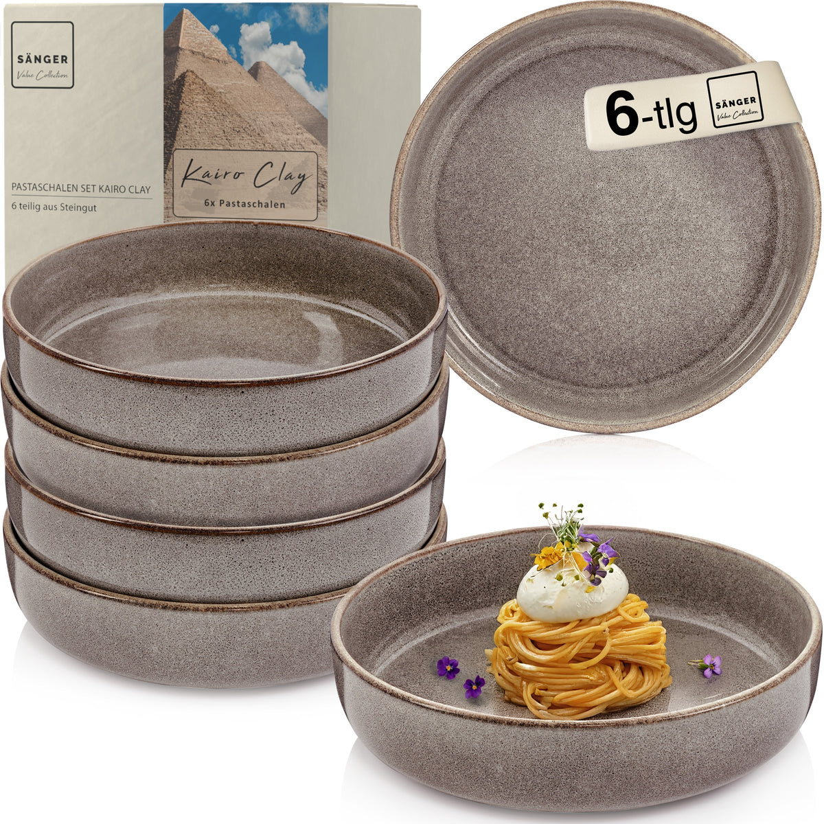 SÄNGER Pastaschalen Set Kairo Graphit - 6 teilig aus Steingut