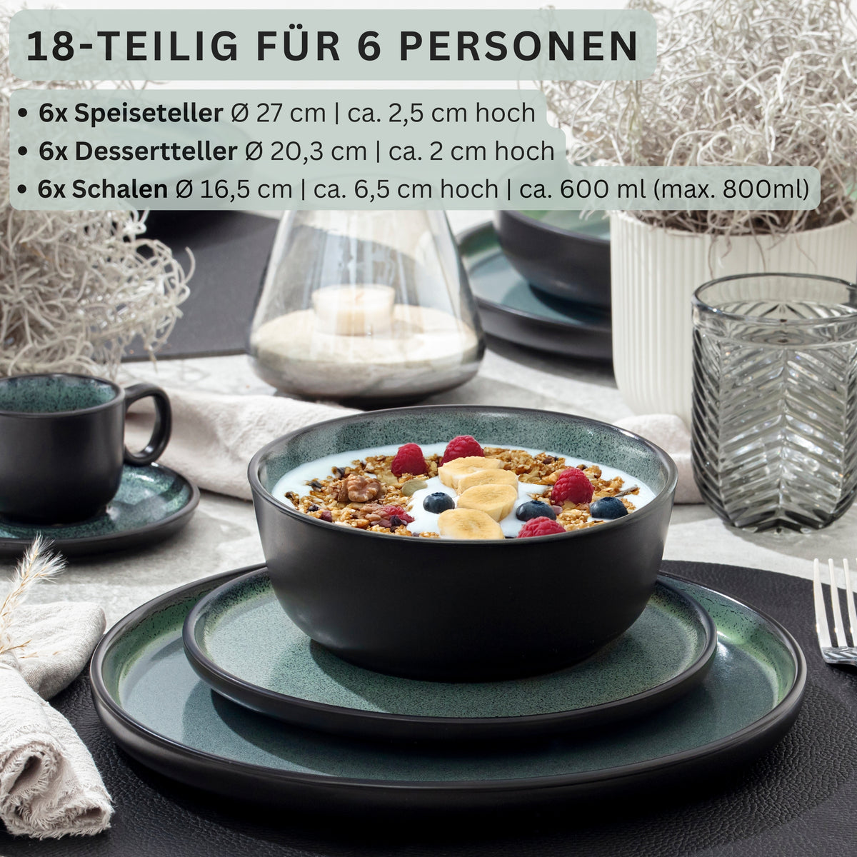 SÄNGER Steingut Geschirrset Malmö 18-teilig für 6 Personen