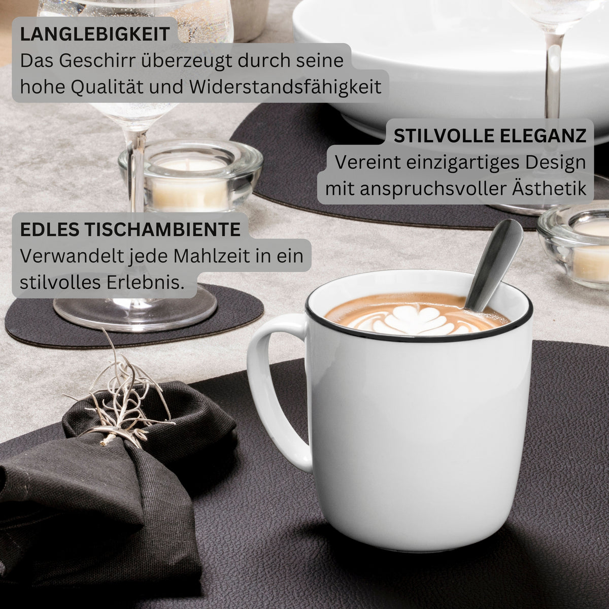 SÄNGER Porzellan Kaffeebecher Marlo Black Rim 6-teilig - NEU