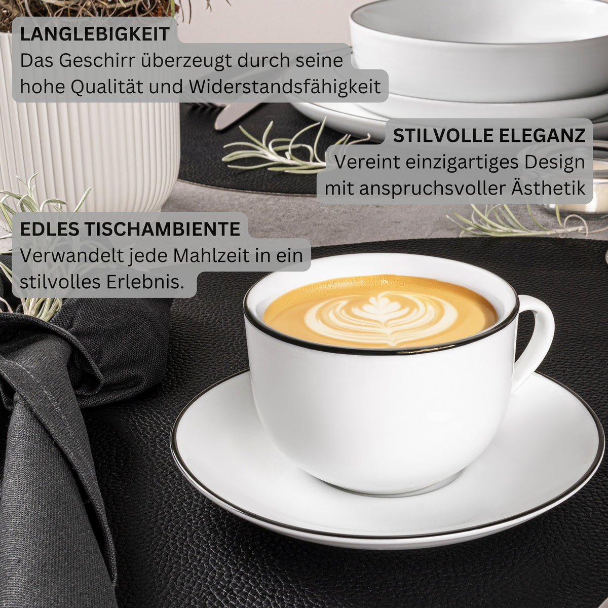 SÄNGER Porzellan Kaffeetassen Set Marlo Black Rim Limited Edition 12-teilig für 6 Personen