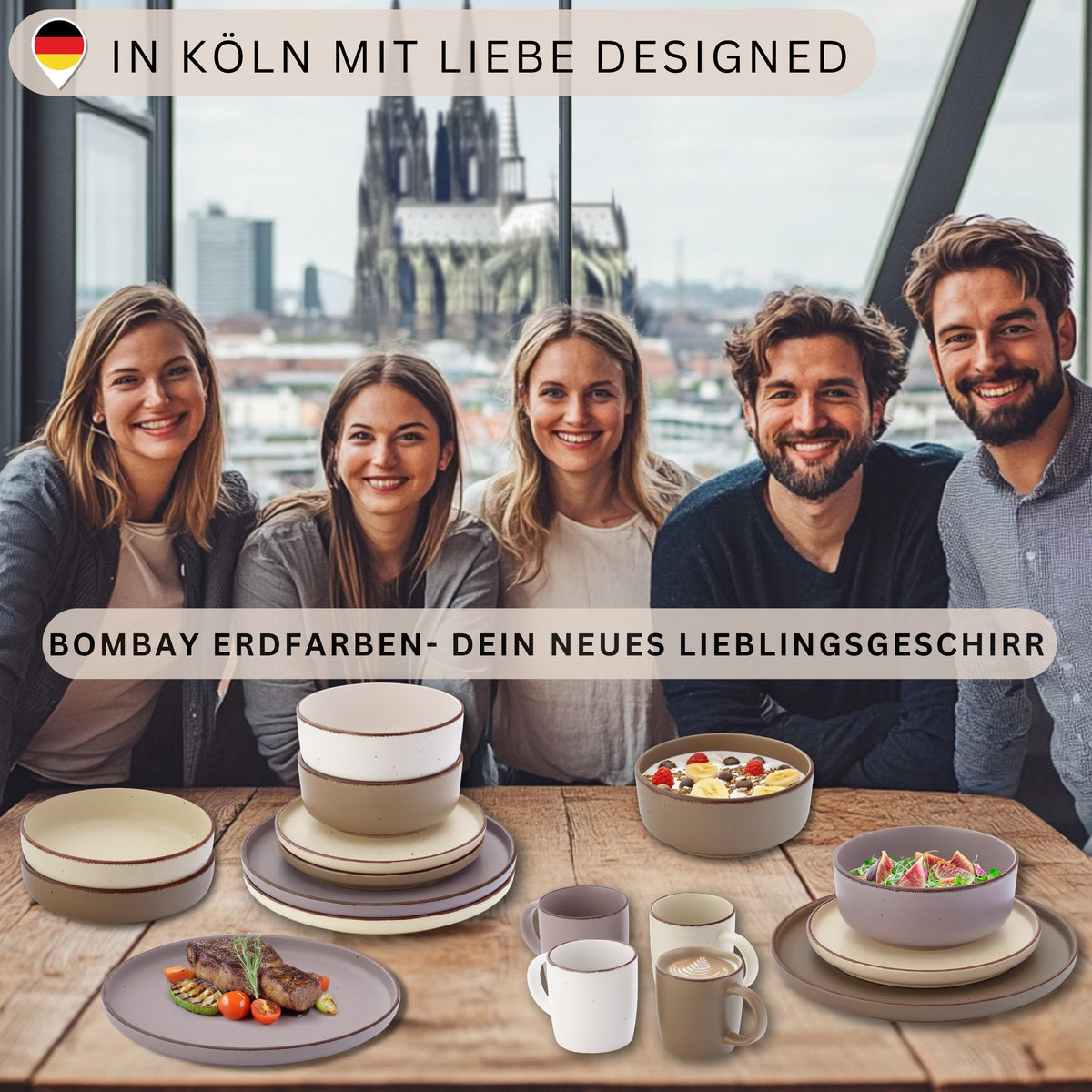 SÄNGER Steingut Dessertteller Bombay Erdfarben 4 teilig