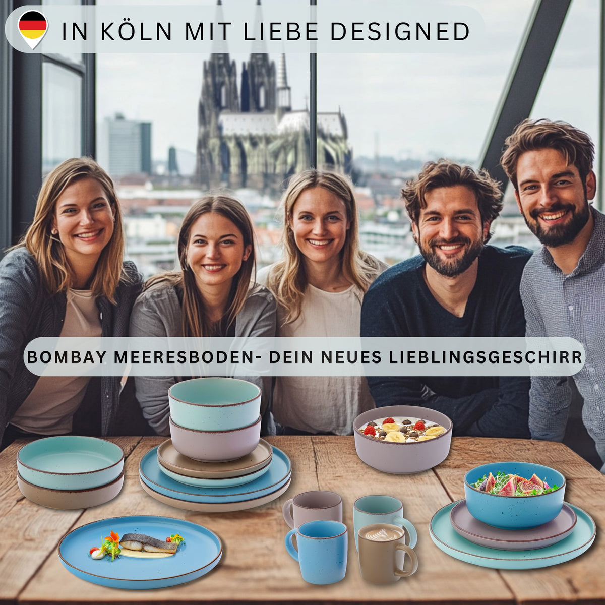 SÄNGER Stoneware Dessert Plate Bombay Seabed, Set of 4