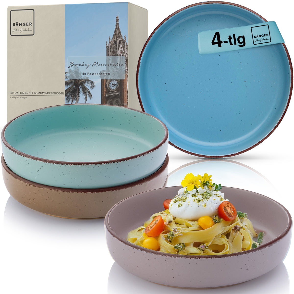 SÄNGER Steingut Pastaschalen Bombay Meeresboden 4 teilig