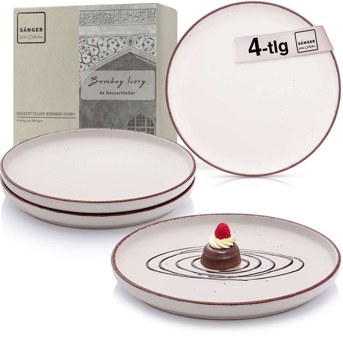 SÄNGER Steingut Dessertteller Bombay Ivory 4 teilig