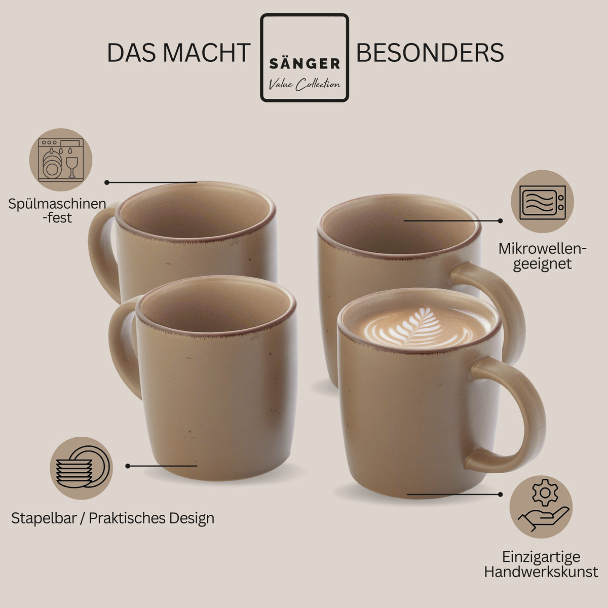 SÄNGER Stoneware Coffee Mugs Bombay Oak, 4-piece