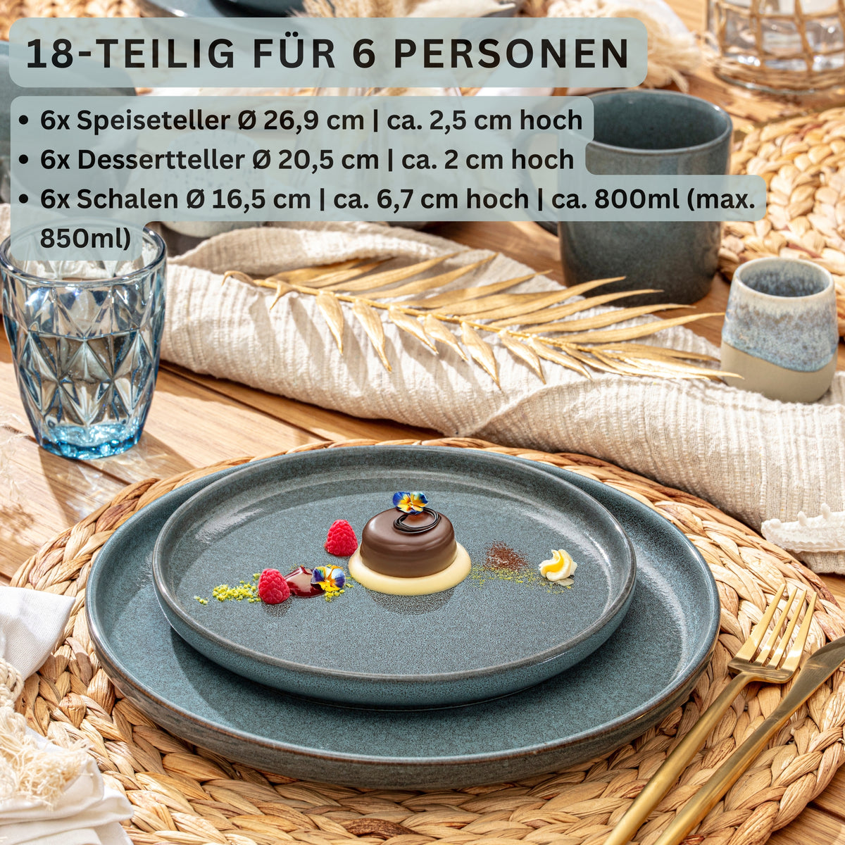 SÄNGER Steingut Geschirrset Kairo Ocean 18 teilig für 6 Personen