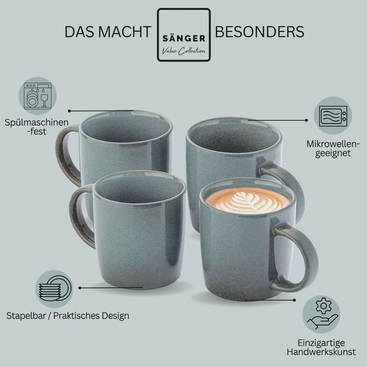 SÄNGER Stoneware Coffee Mugs Cairo Ocean 6-piece