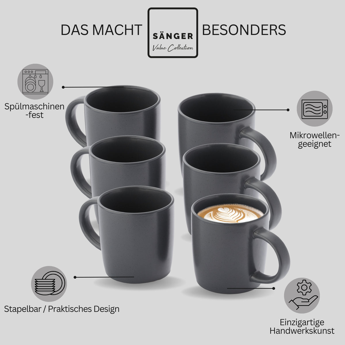 SÄNGER Steingut Kaffeebecher Leeds Nightsky 6 teilig