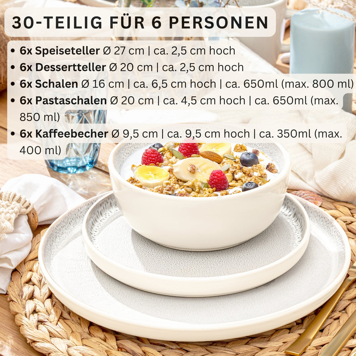 SÄNGER Steingut Geschirrset Kreta 30 teilig für 6 Personen