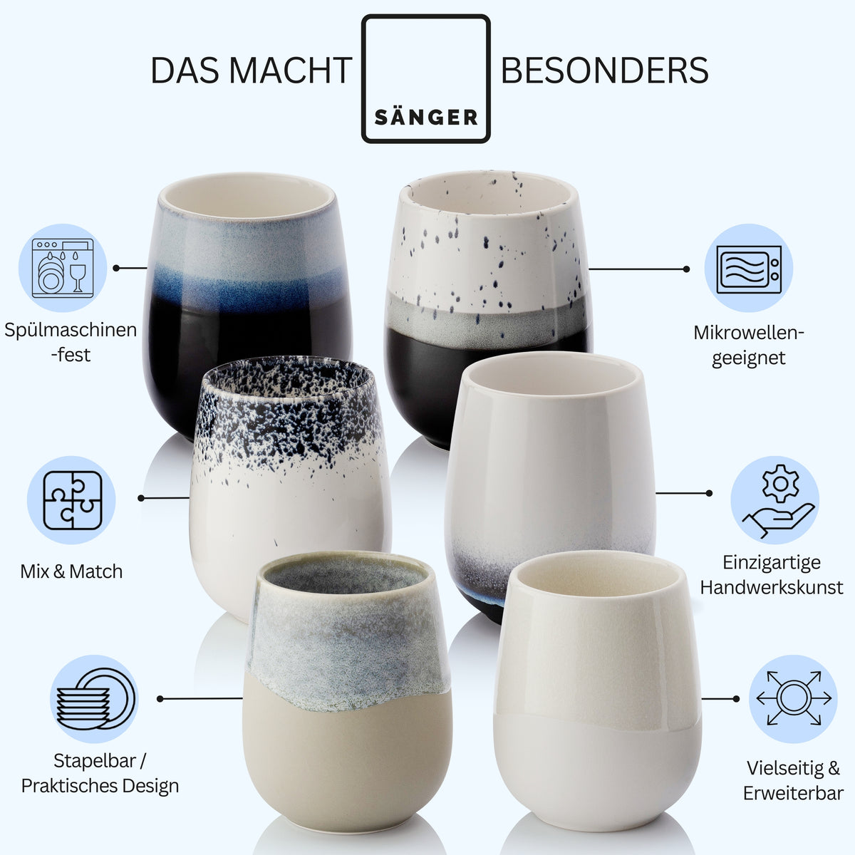 SÄNGER Stoneware Coffee Mugs Siena, Set of 6, 215 ml