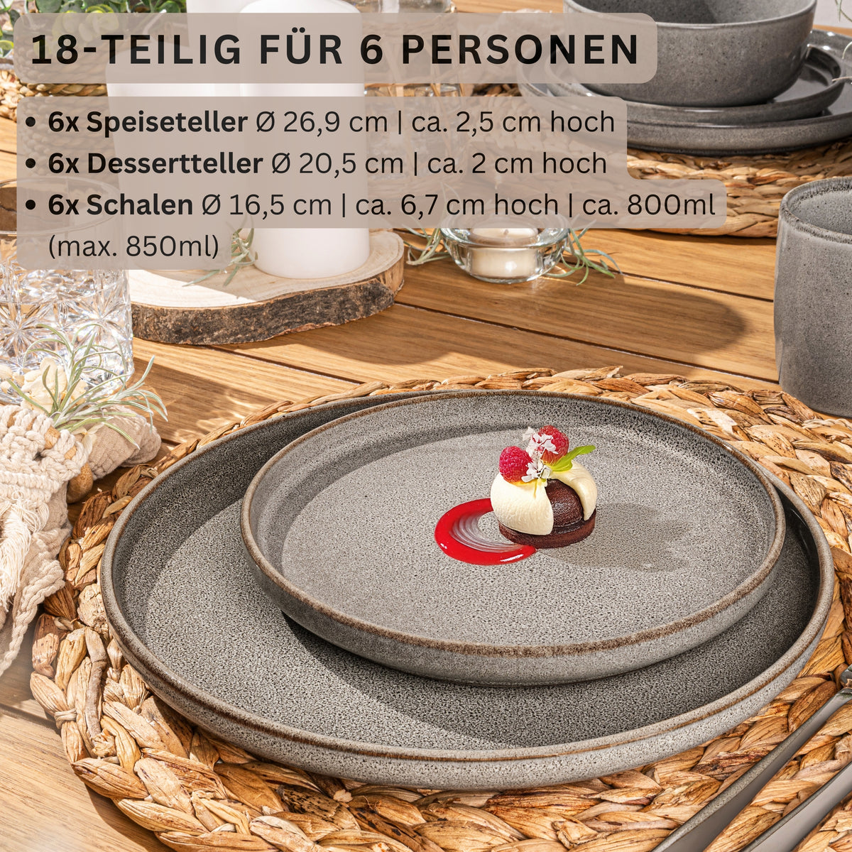 SÄNGER Tafelservice Kairo Graphit - 18 teilig aus Steingut