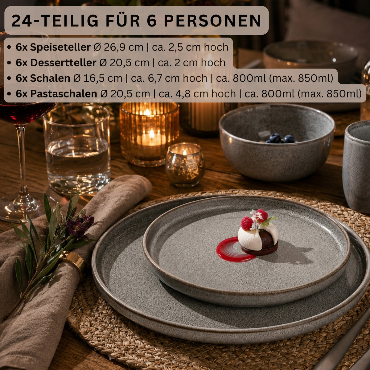 SÄNGER Tafelservice Kairo Graphit - 24 teilig aus Steingut