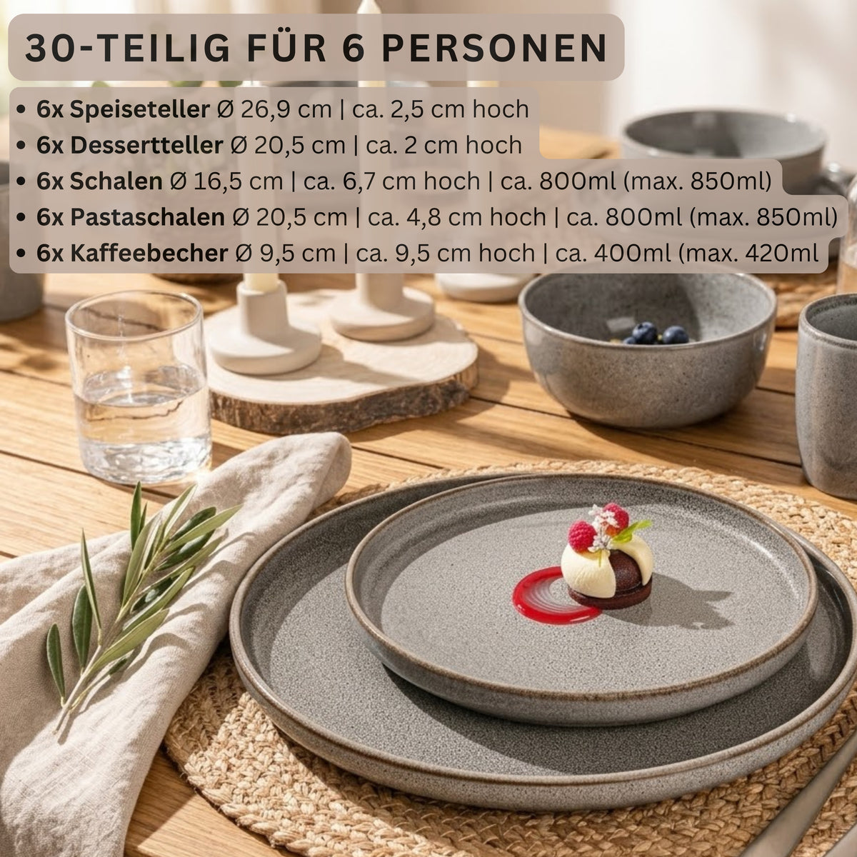 SÄNGER Kombiservice Kairo Graphit - 30 teilig aus Steingut