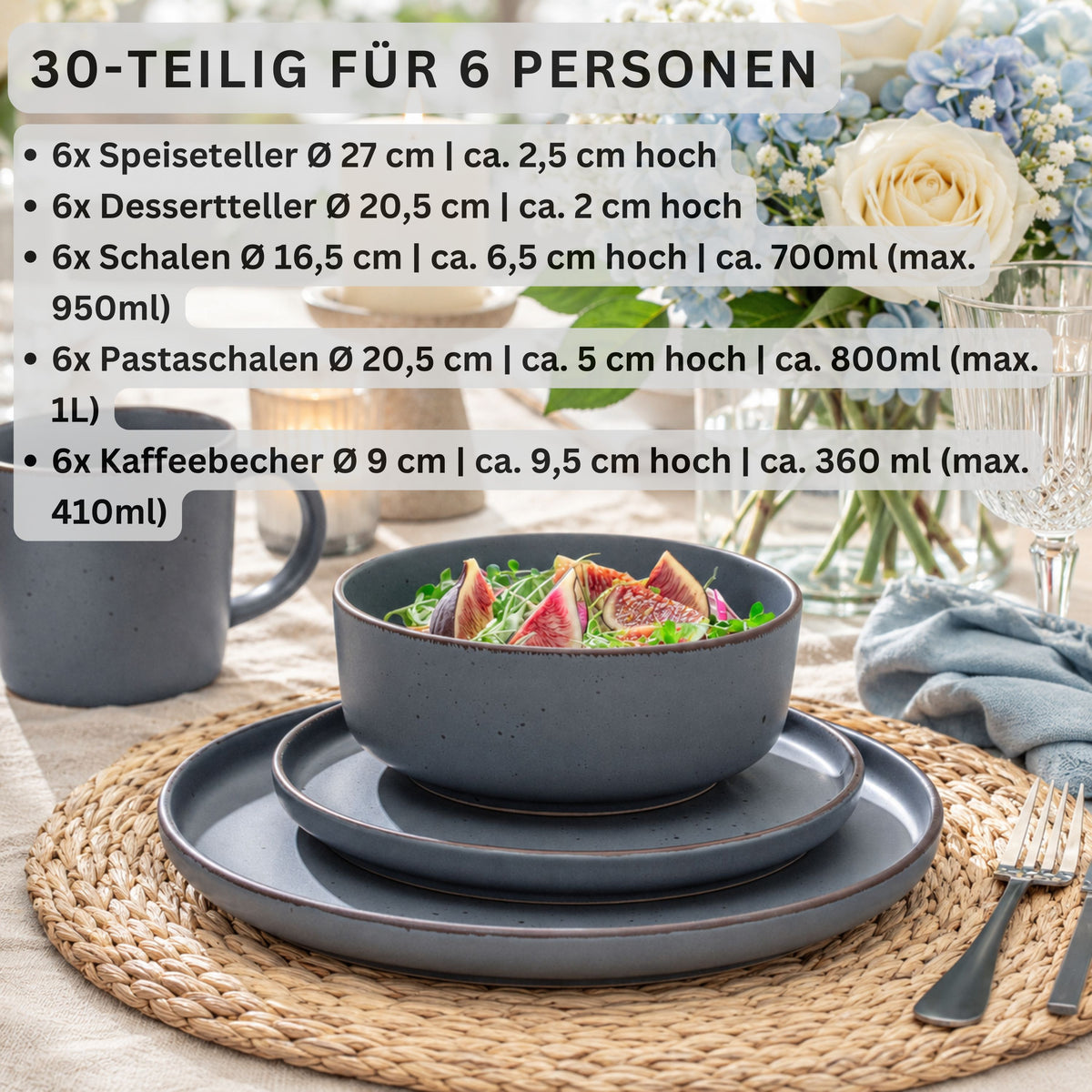 SÄNGER Steingut Geschirrset Bombay Graphit 30 teilig für 6 Personen