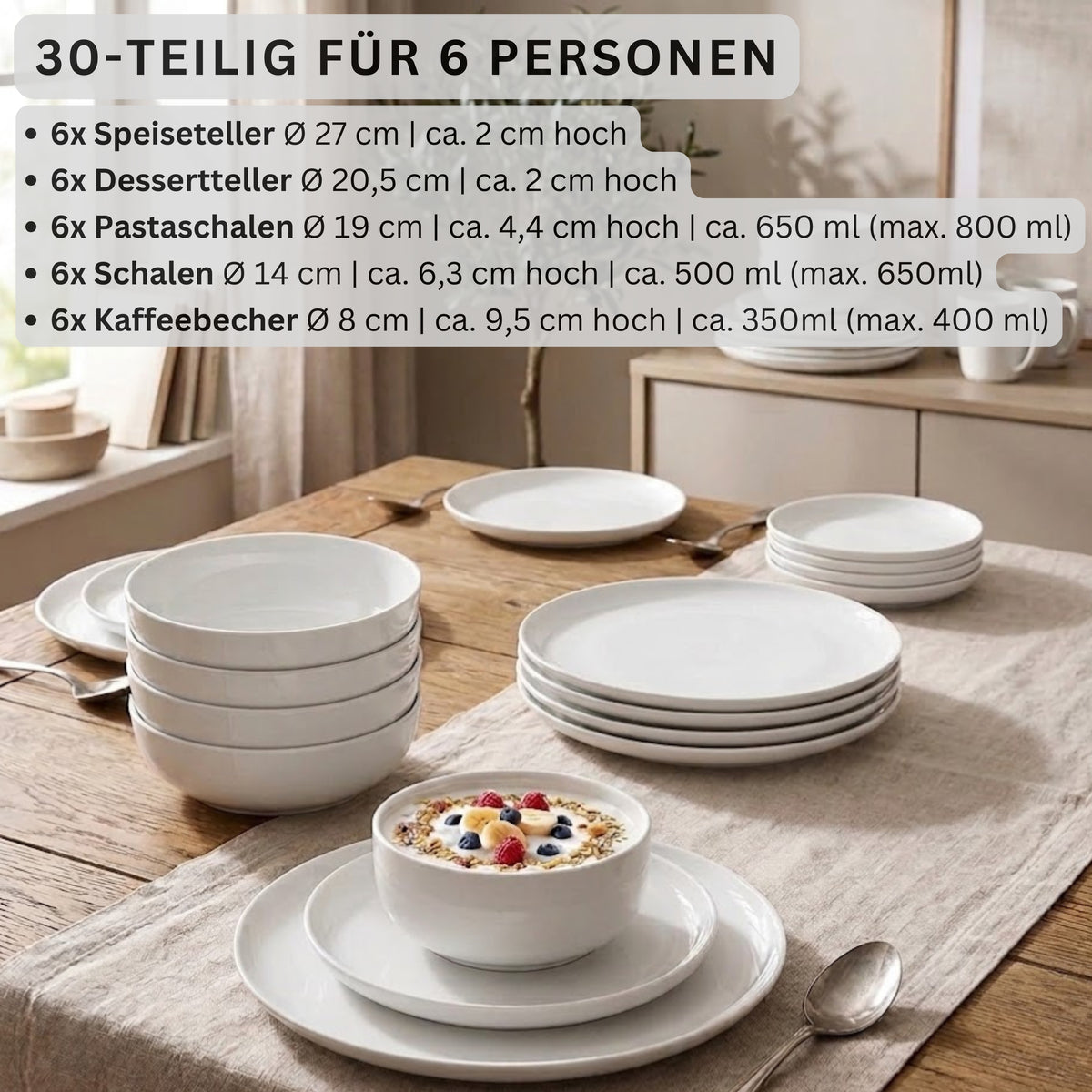 SÄNGER Porzellan Geschirrset Marlo 30-teilig für 6 Personen