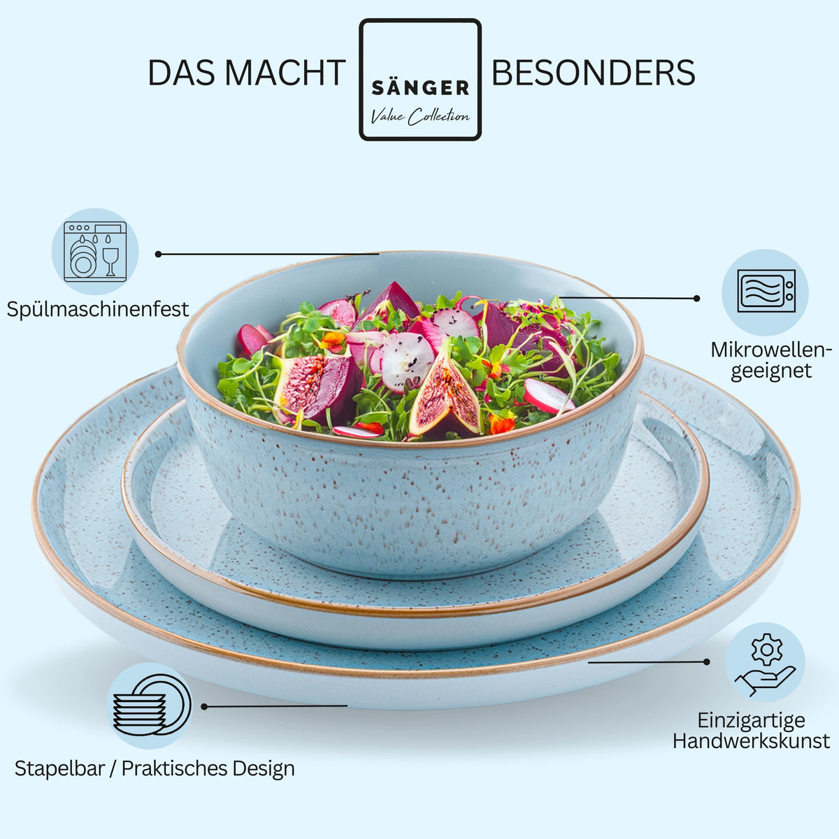 SÄNGER Stoneware Dinnerware Set Rio Lagoon, 30-piece Dinnerware Set for 6 People