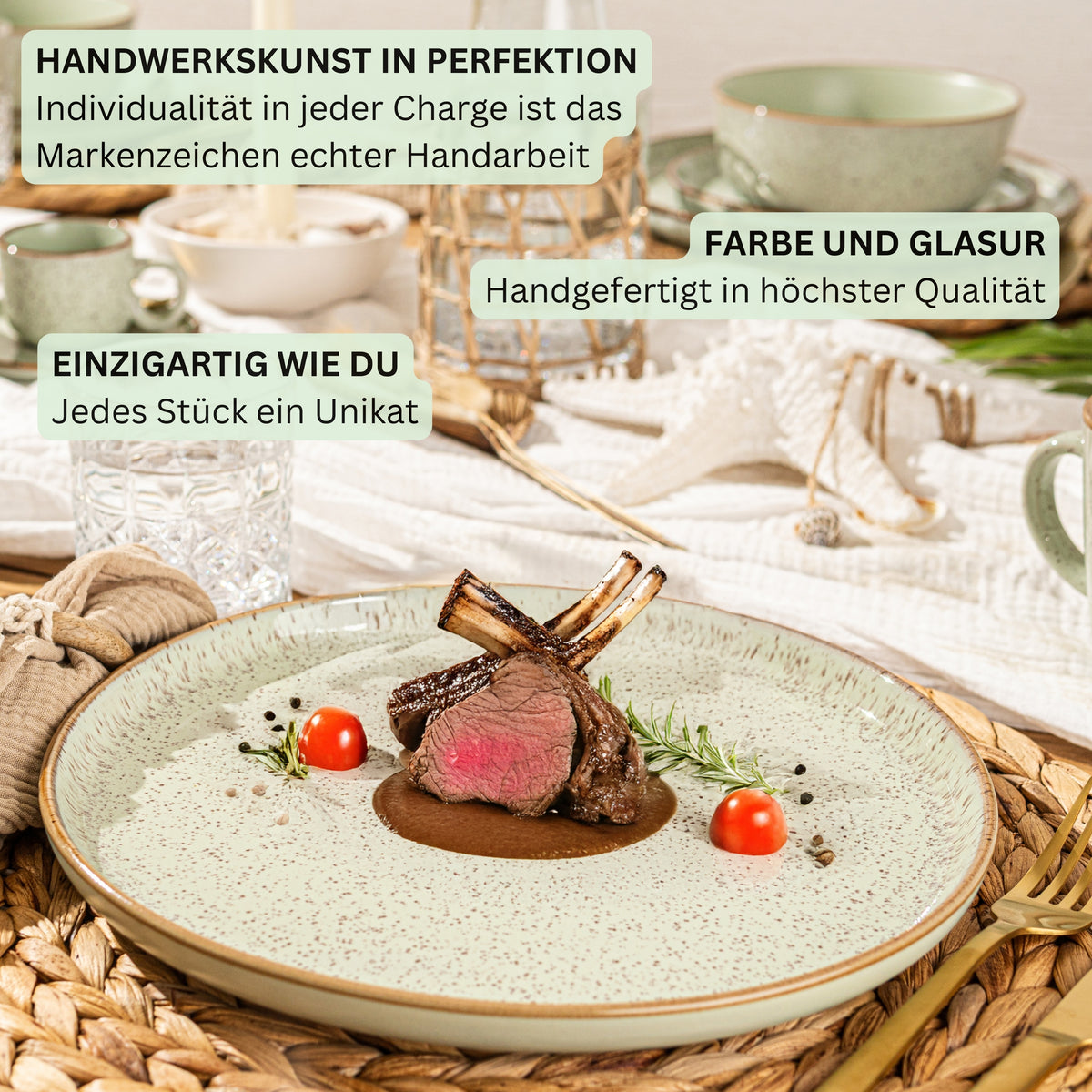 SÄNGER Steingut Geschirrset Rio Minze, Tafelservice 24 teilig für 6 Personen