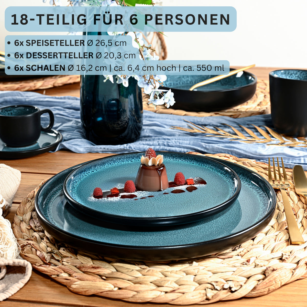 SÄNGER Steingut Geschirrset Vigo, Tafelservice 18 teilig für 6 Personen