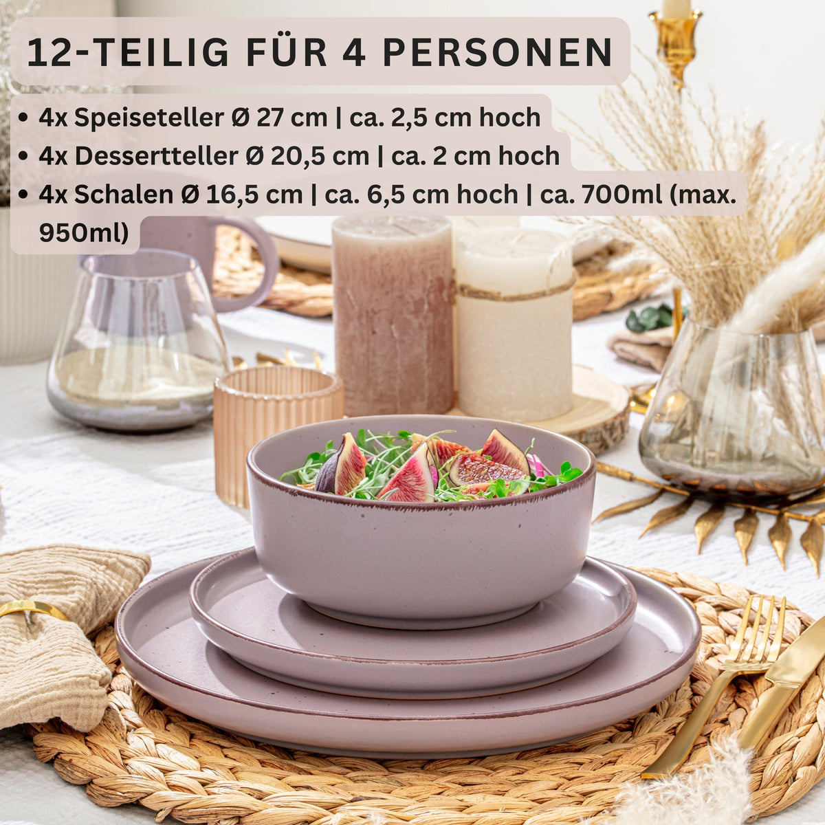 SÄNGER Steingut Geschirrset Bombay Basalt 12 teilig für 4 Personen