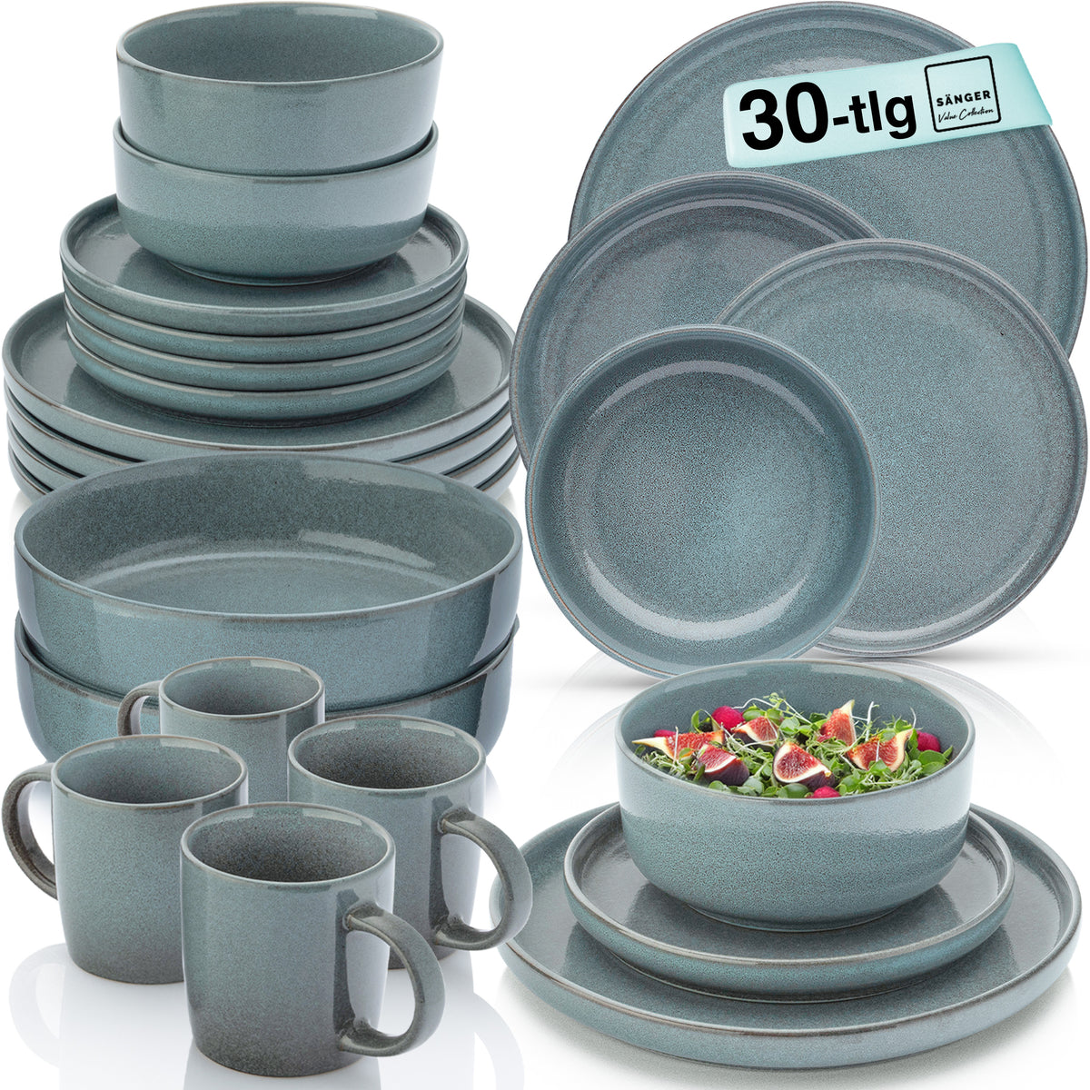 SÄNGER Steingut Geschirrset Kairo Ocean 30 teilig für 6 Personen