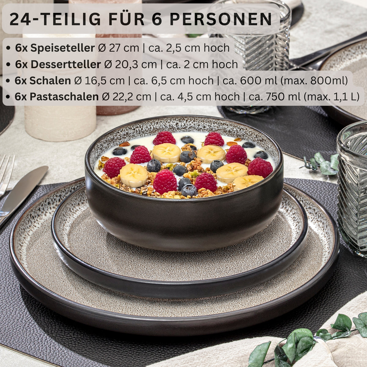 SÄNGER Steingut Geschirrset Luxor 24 teilig für 6 Personen
