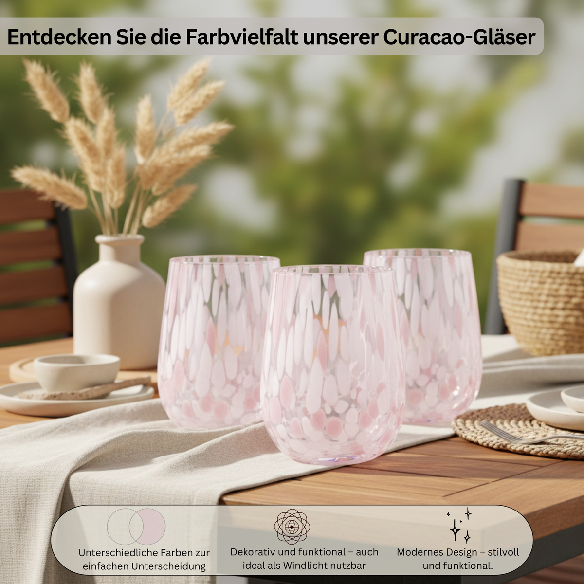 SÄNGER Drinking Glasses Set Curacao, 4-Piece - White/Pink