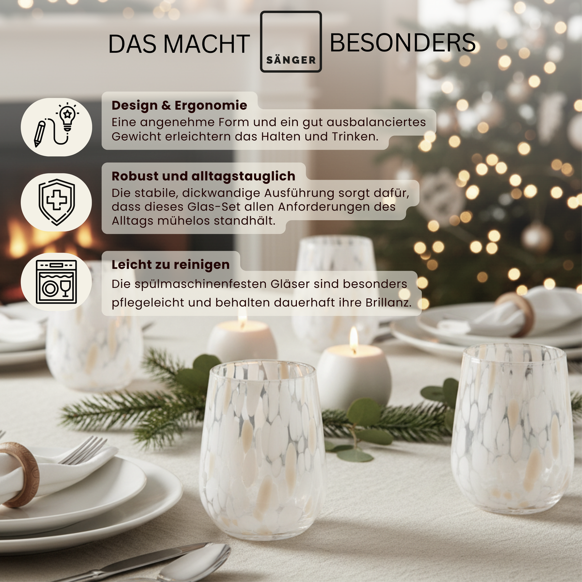 SÄNGER Trinkgläser Set Curacao 4 teilig - weiß/beige