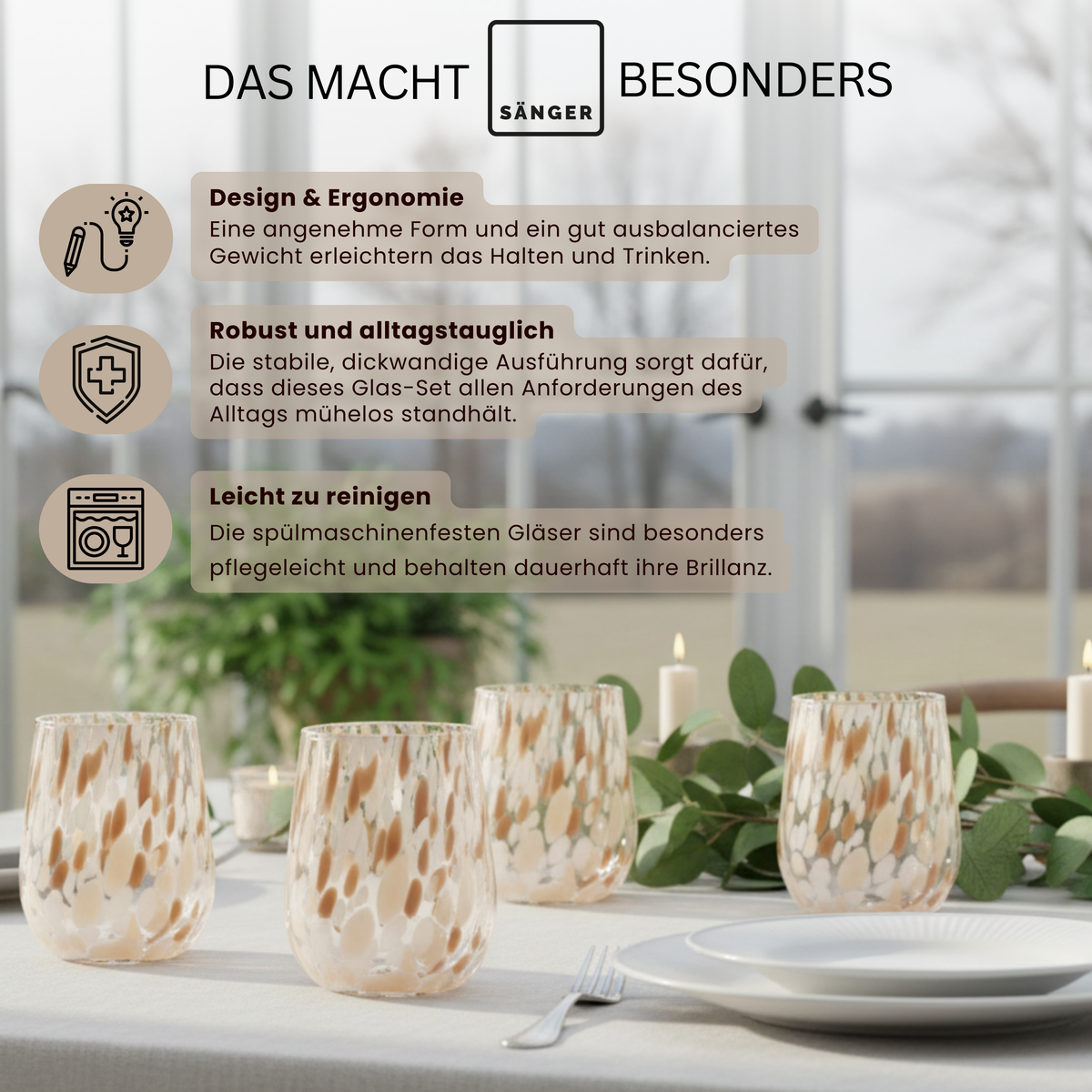 SÄNGER Drinking Glass Set Curacao 4 Pieces - White/Beige/Brown