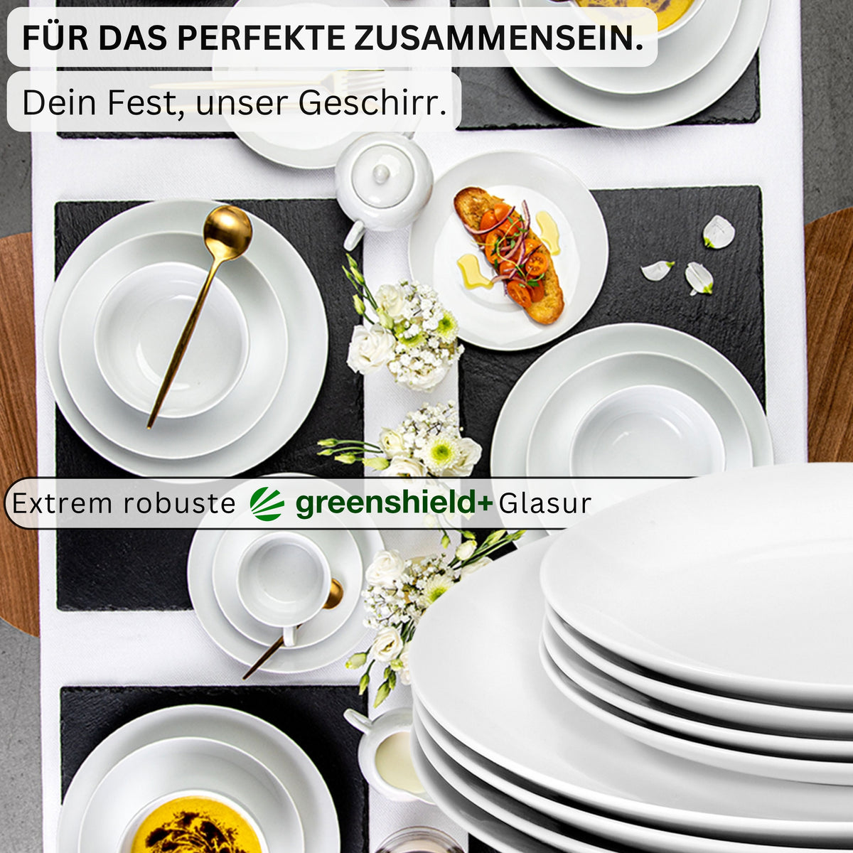 SÄNGER Porzellan Geschirrset New Port, Tafelservice 18 teilig für 6 Personen mit Müslischalen