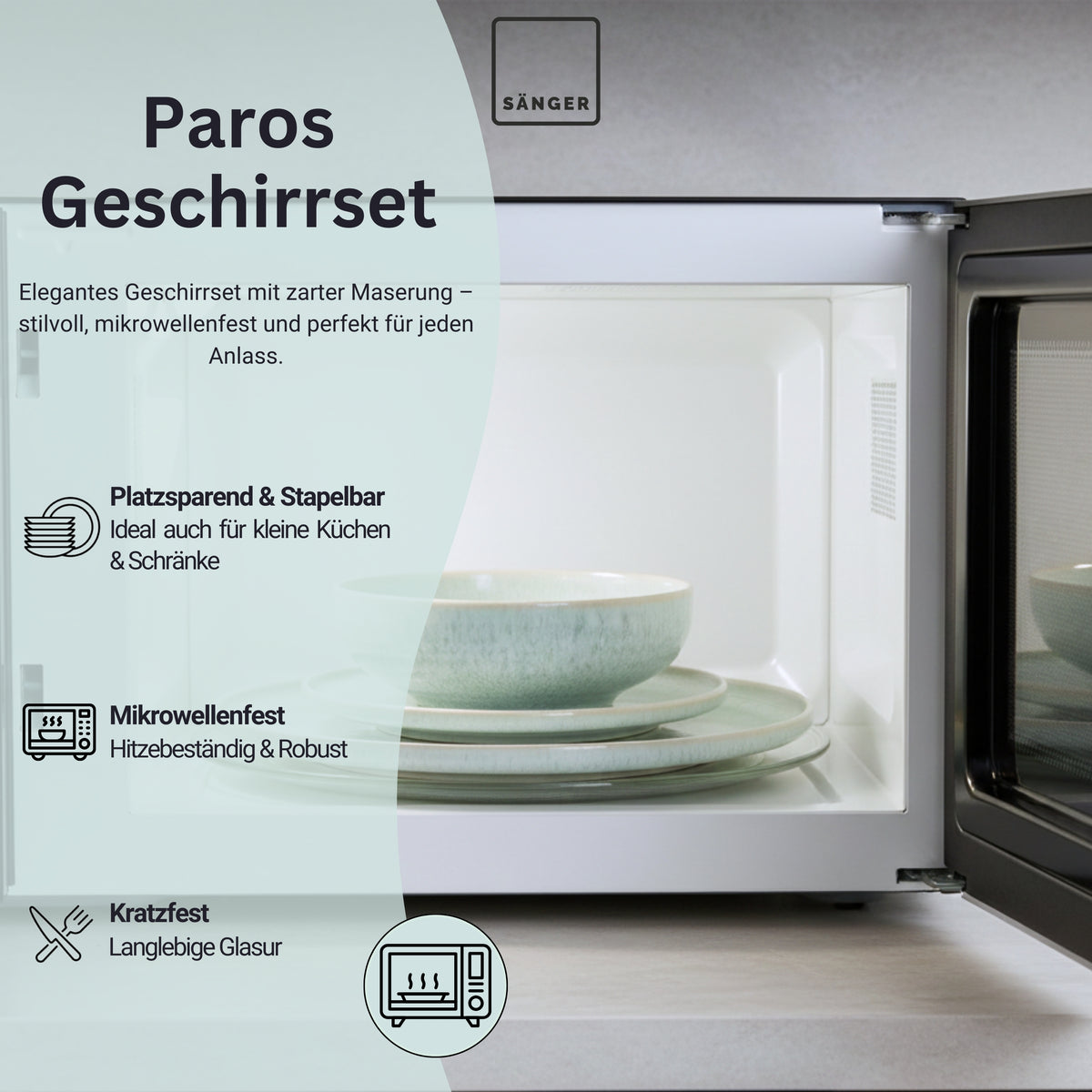 SÄNGER Steingut Geschirrset Paros, Kombiservice 16 teilig für 4 Personen