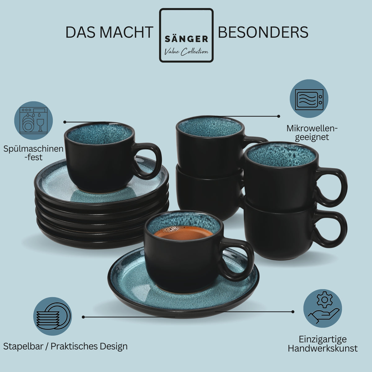 SÄNGER Espressotassen Set Vigo 12 teilig für 6 Personen