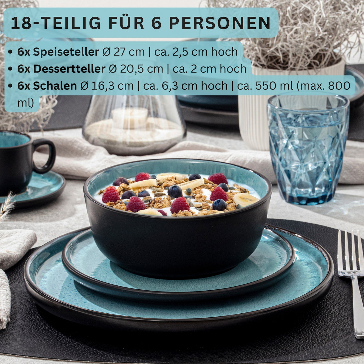 SÄNGER Steingut Geschirrset Granada, Tafelservice 18 teilig für 6 Personen