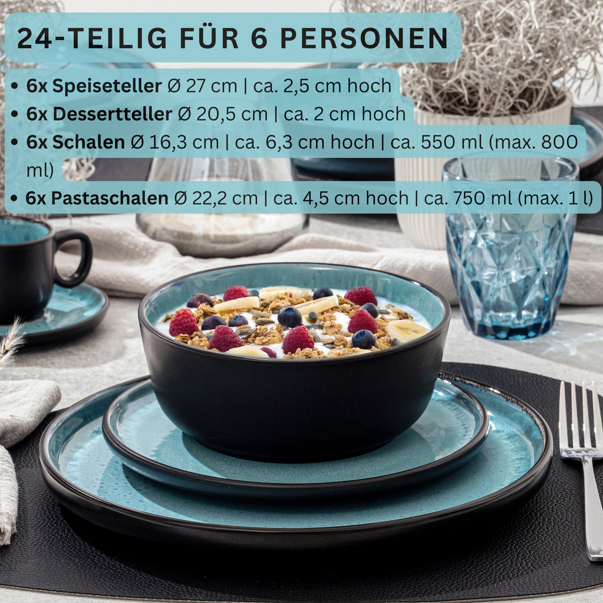 SÄNGER Steingut Geschirrset Granada, Tafelservice 24 teilig für 6 Personen