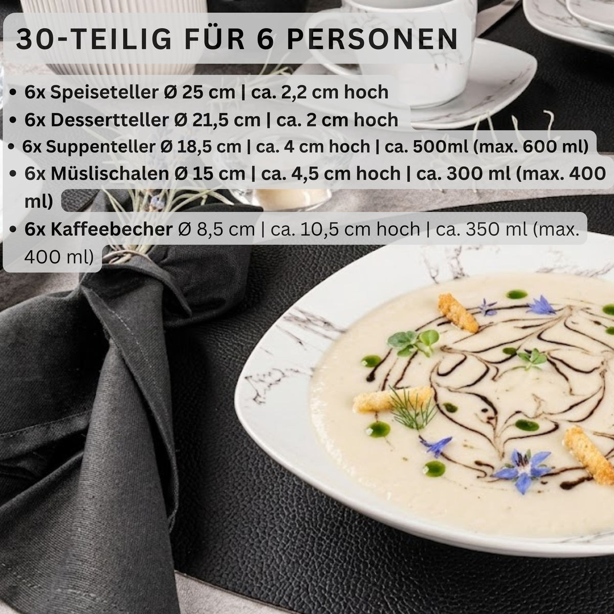 SÄNGER Porzellan Kombiservice Bilgola Marmor 30 teilig für 6 Personen