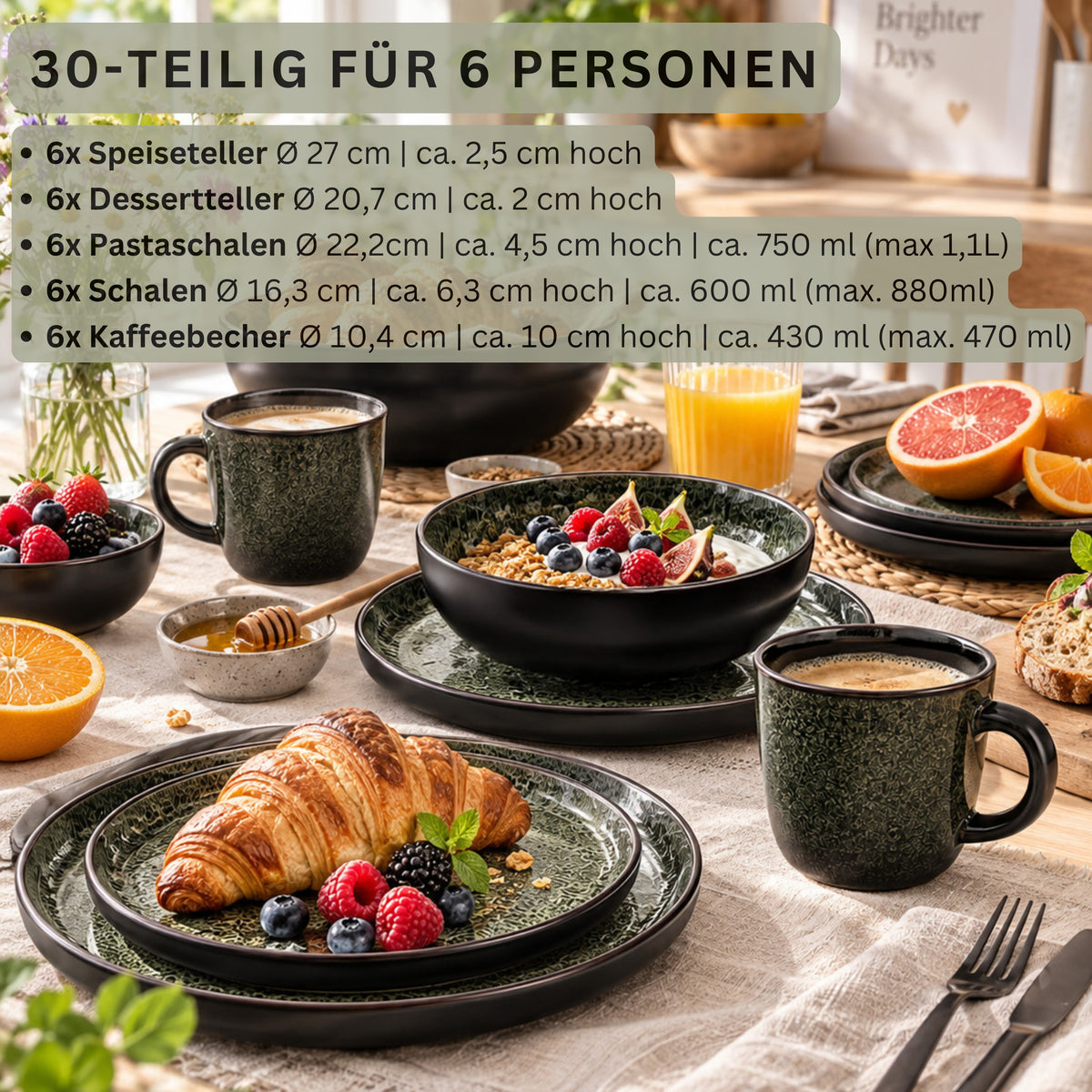 SÄNGER Steingut Geschirrset Santiago, Kombiservice 30 teilig für 6 Personen