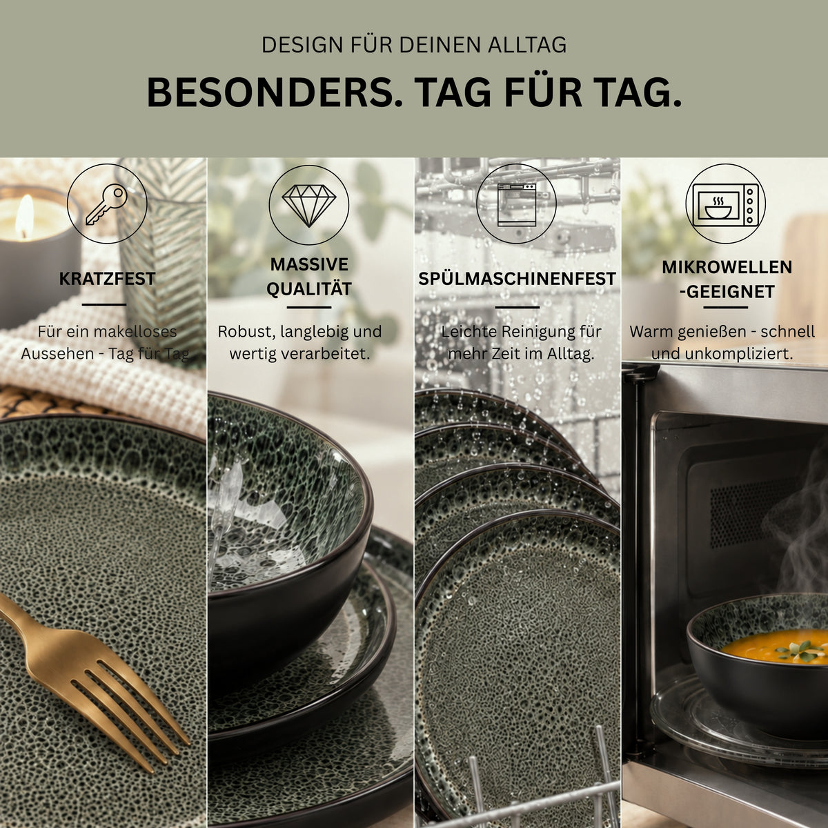 SÄNGER Steingut Geschirrset Santiago, Kombiservice 30 teilig für 6 Personen