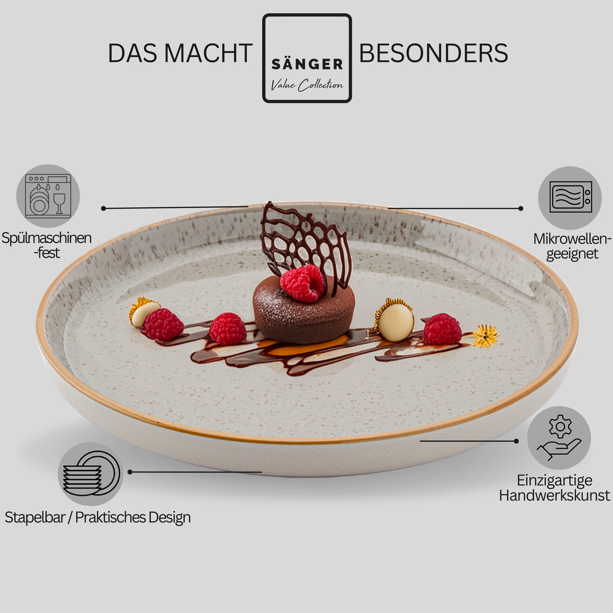 SÄNGER Dessertteller Set Rio Perlgrau 4 teilig