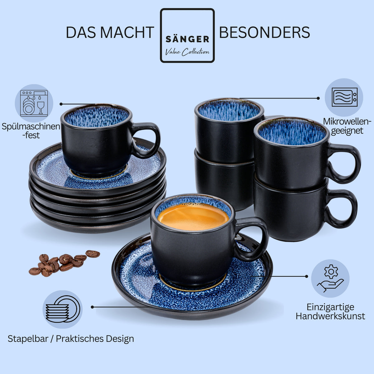 SÄNGER Espressotassen Set Aruba 12 teilig für 6 Personen