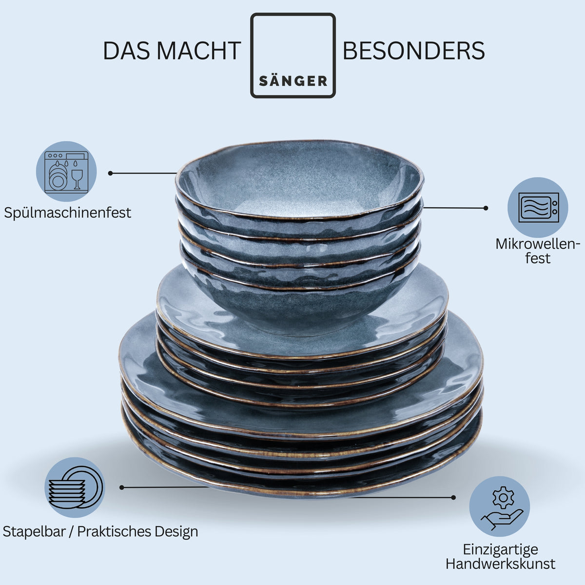 SÄNGER Stoneware Dinnerware Set Darwin, 24-Piece Dinner Service for 8 People