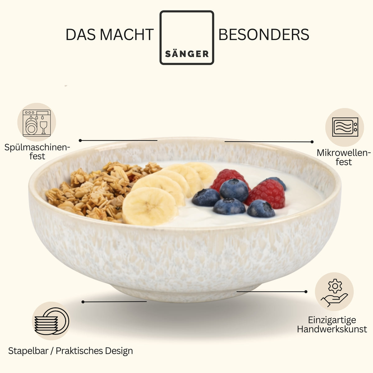 SÄNGER Steingut Bowl Korfu 4 teilig