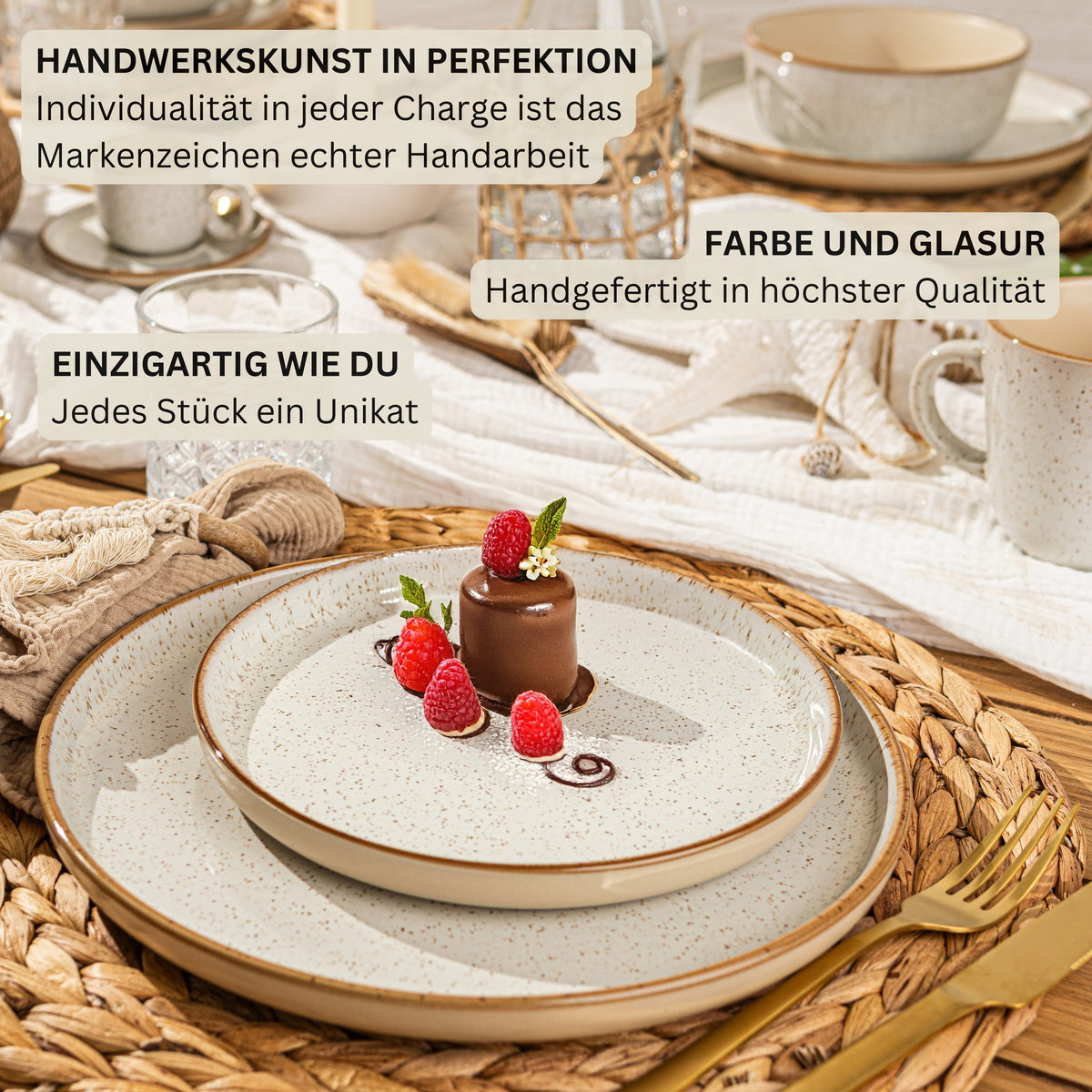 SÄNGER Stoneware Dinnerware Set Rio Cream, 12-piece Dinner Service for 4 People
